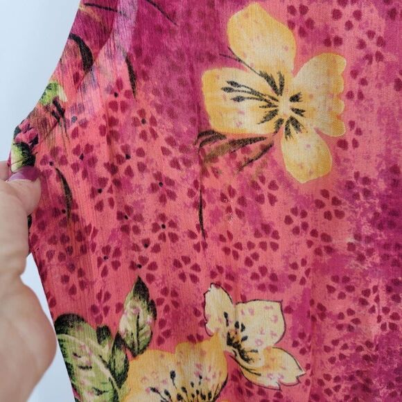 Vtg BILA Womens Pink Floral Crinkle Drop Waist Maxi Dress Sz L Pockets Rayon - Picture 10 of 12